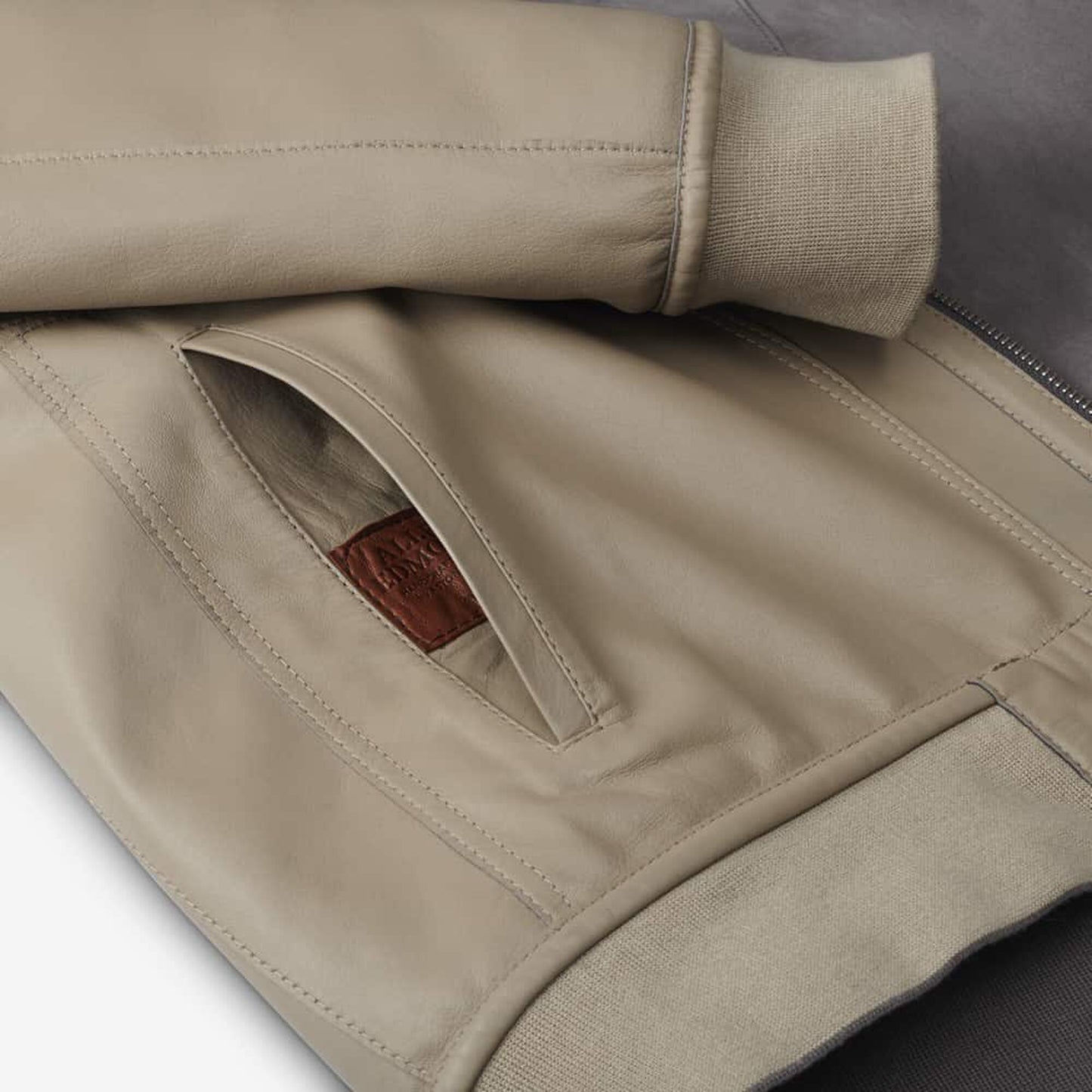 Leather and Suede Reversible Bomber - Grey / Beige