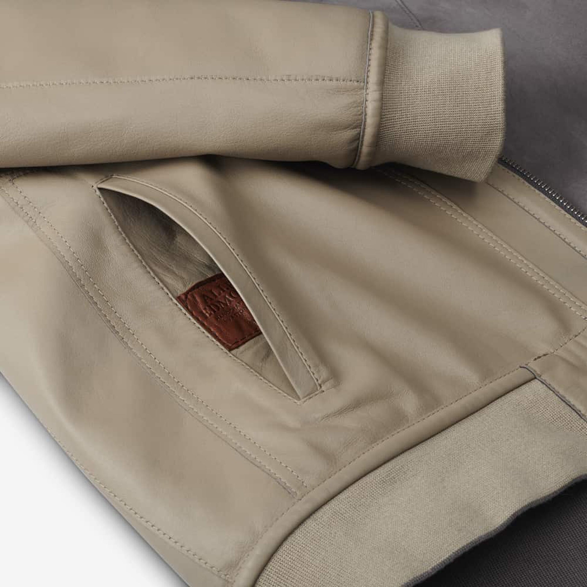 Leather and Suede Reversible Bomber - Grey / Beige