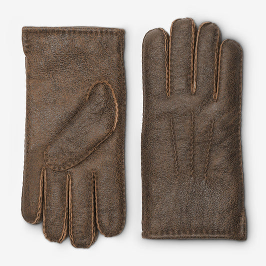 Top Stitch Shearling Gloves - Whiskey Brown