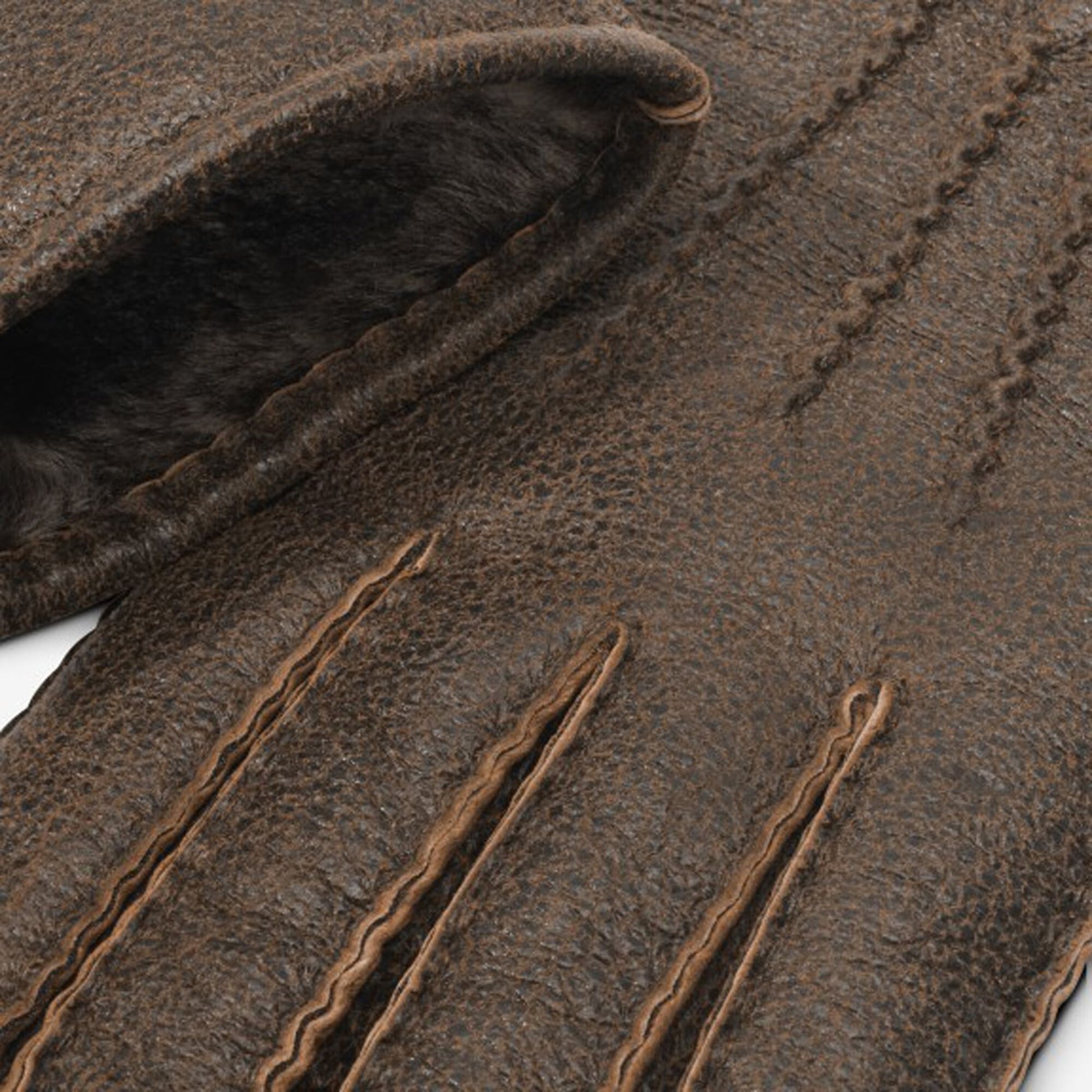 Top Stitch Shearling Gloves - Whiskey Brown