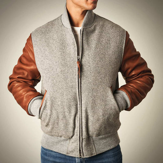 Zip Up Varsity Jacket by Golden Bear - Grey