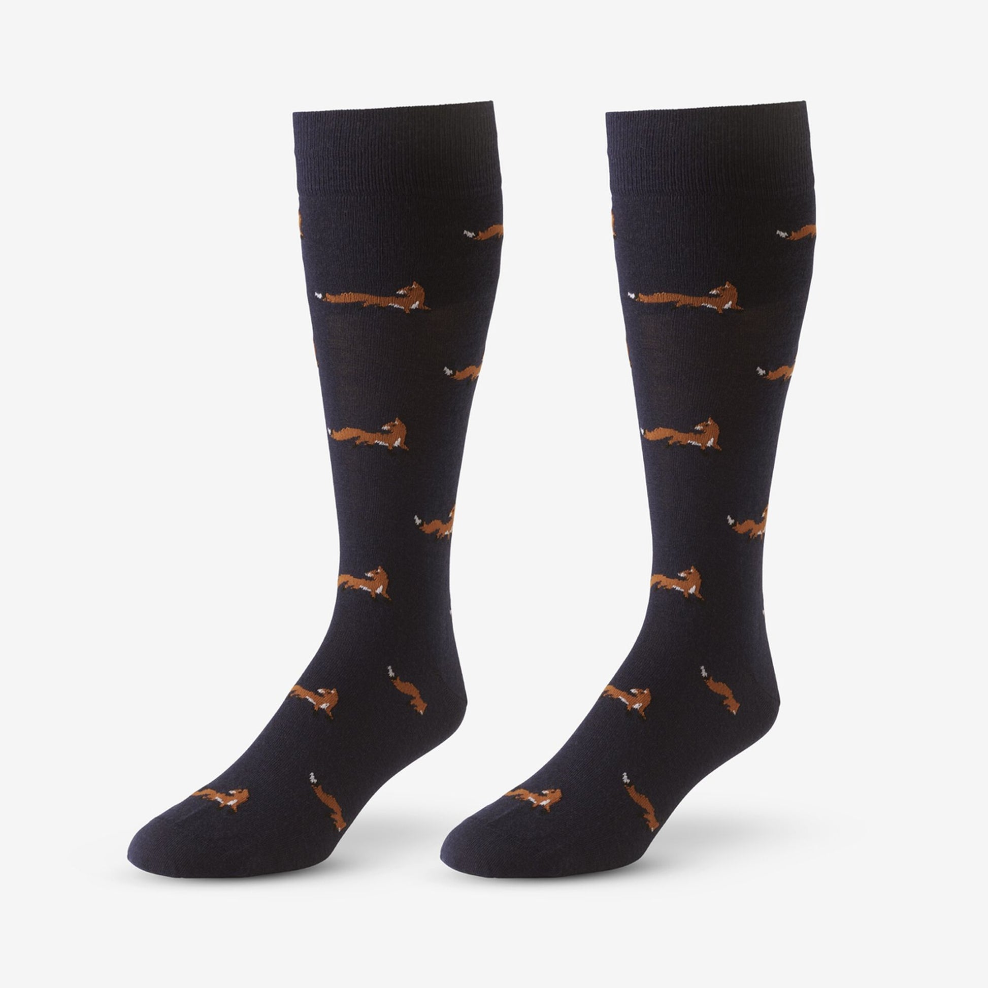 Fox Pattern Dress Socks - Navy