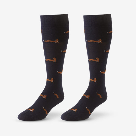 Fox Pattern Dress Socks - Navy