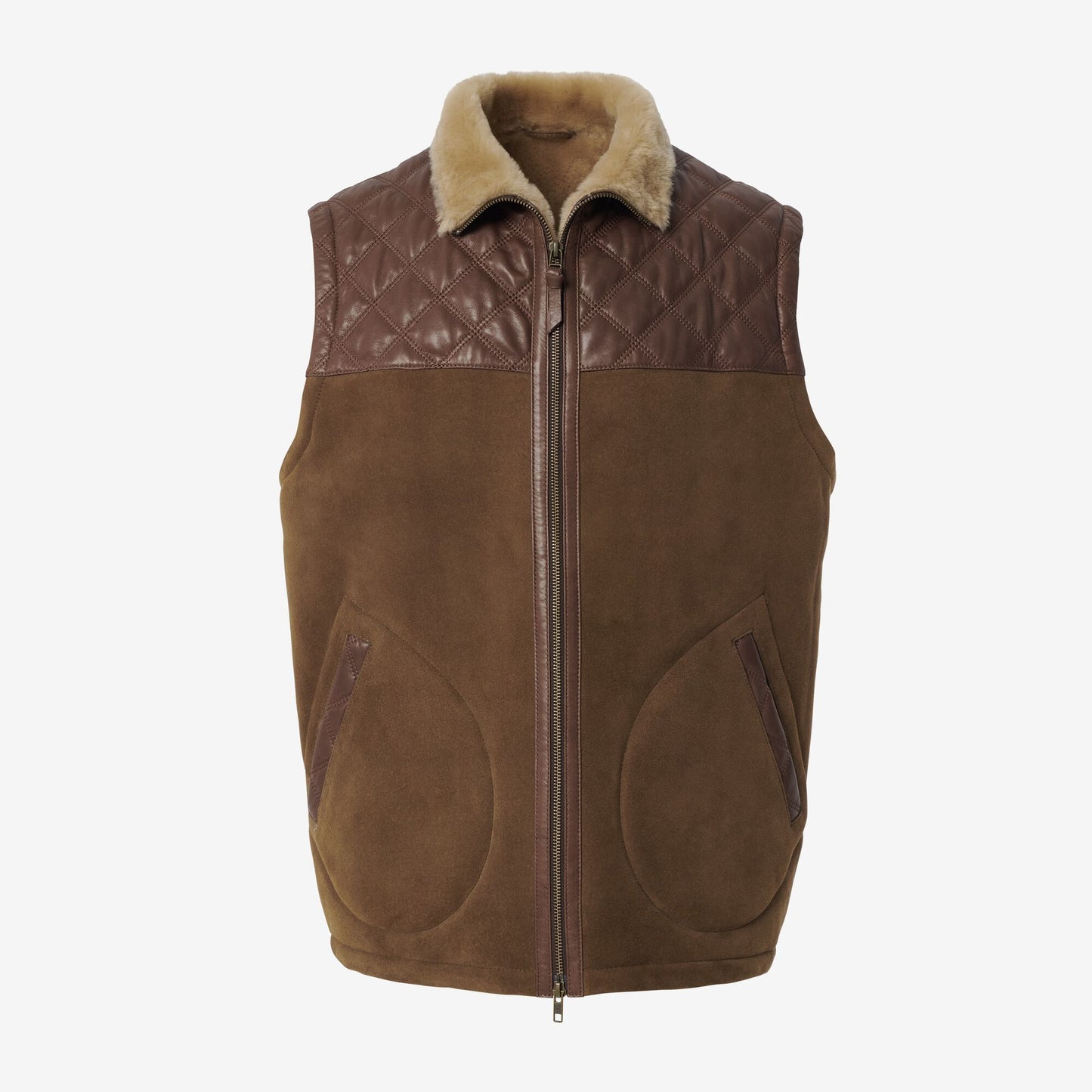 Shearling Quilted Vest - Chestnut