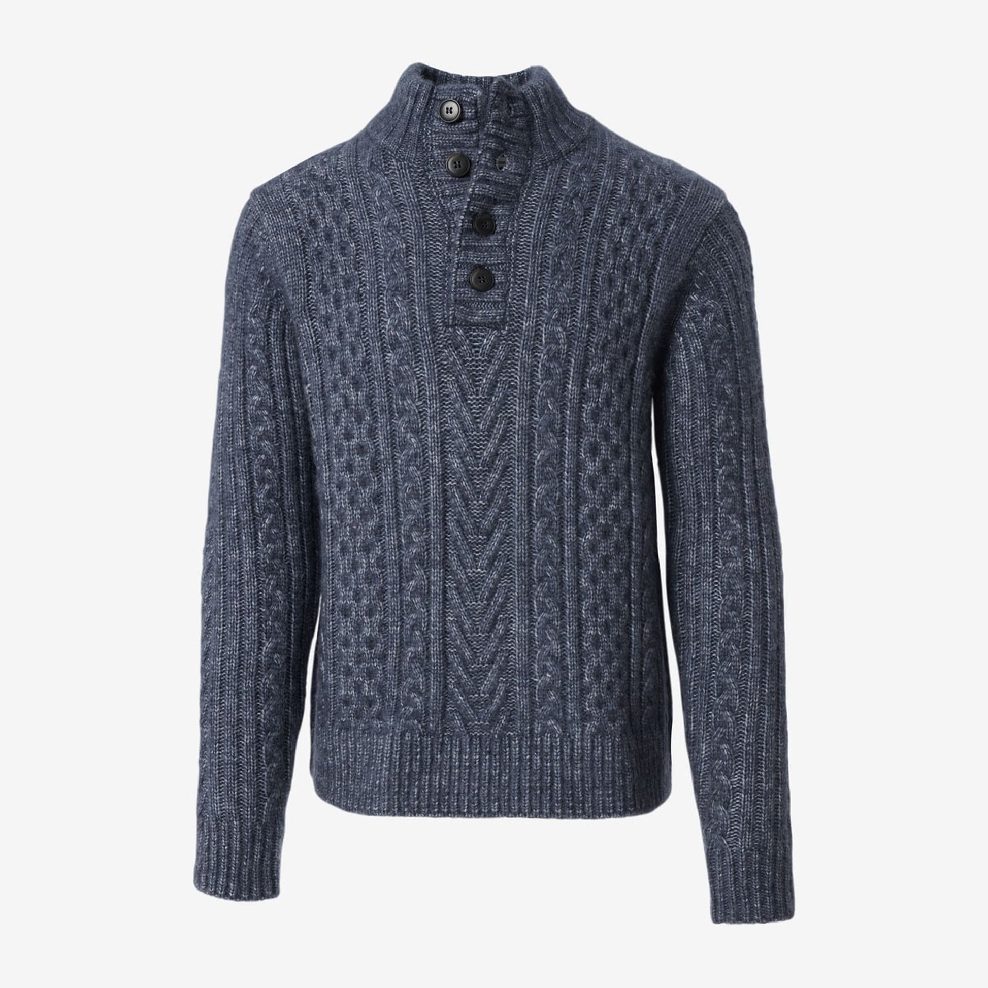 Fisherman Mock Neck Sweater - Navy