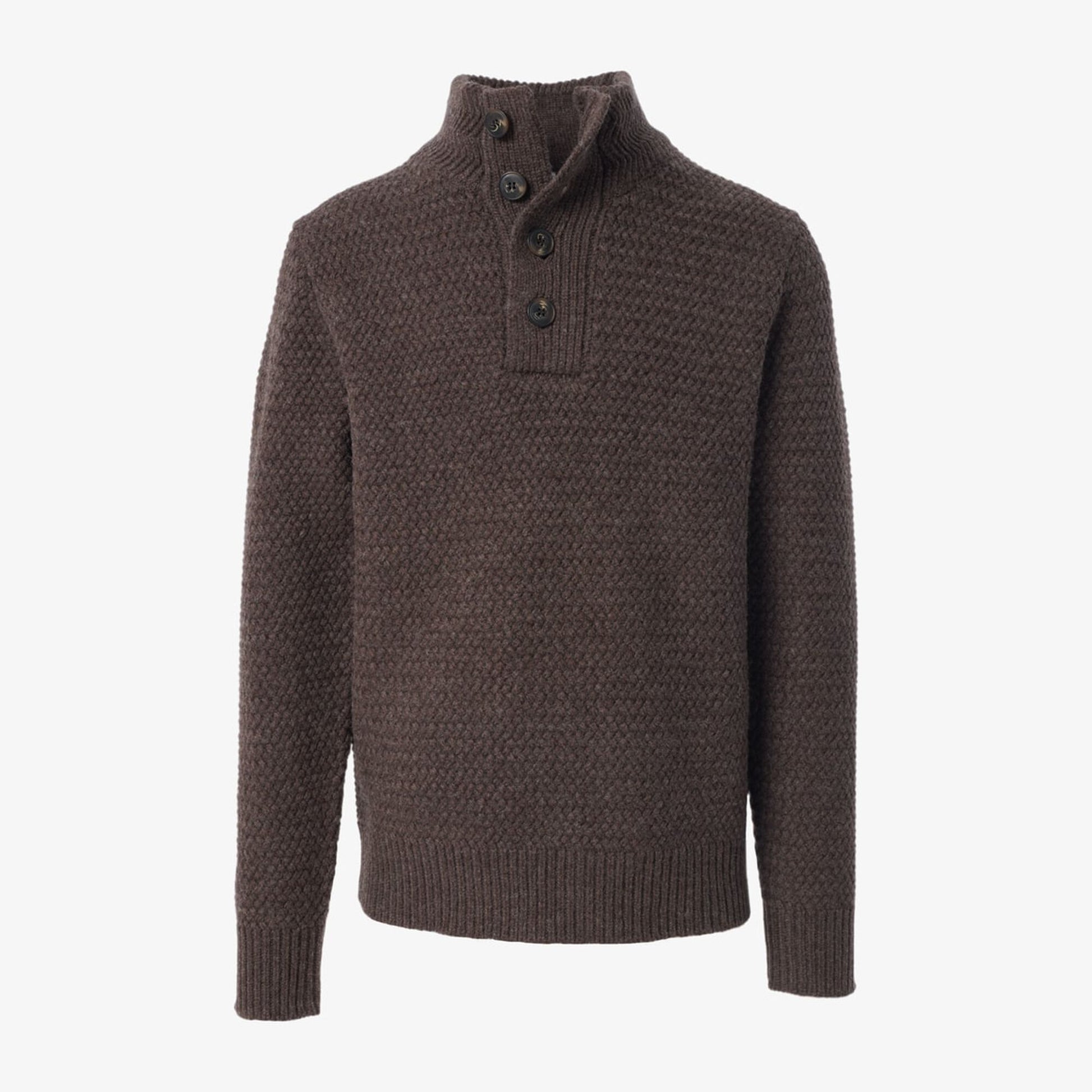 Seed Stitch Military Sweater - Coffee Brown