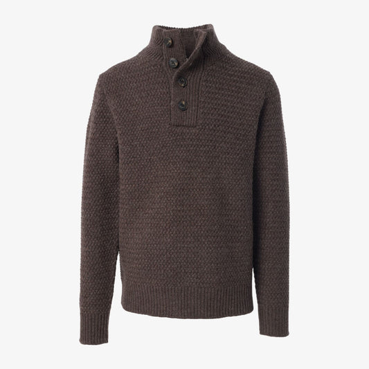 Seed Stitch Military Sweater - Coffee Brown