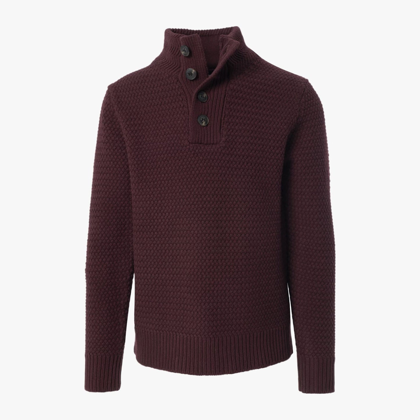 Seed Stitch Military Sweater - Burgundy