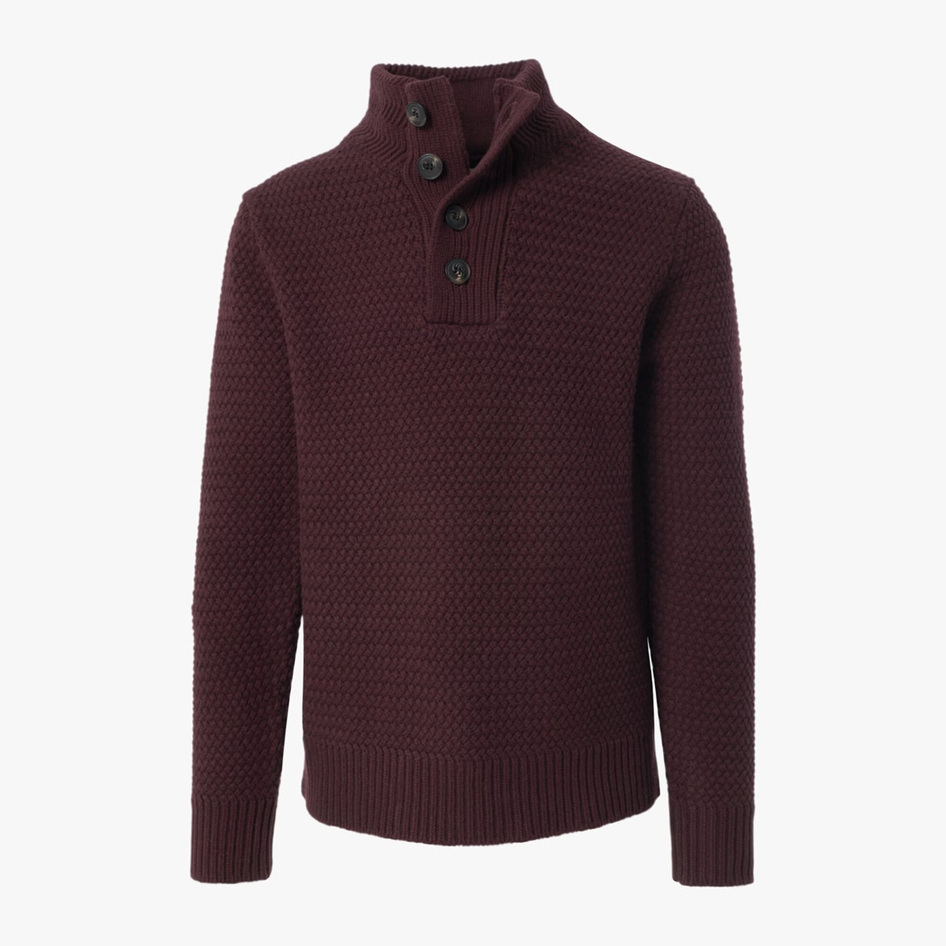 Seed Stitch Military Sweater - Burgundy