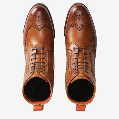 Dalton Wingtip Dress Boots with Dainite Rubber Sole - Walnut