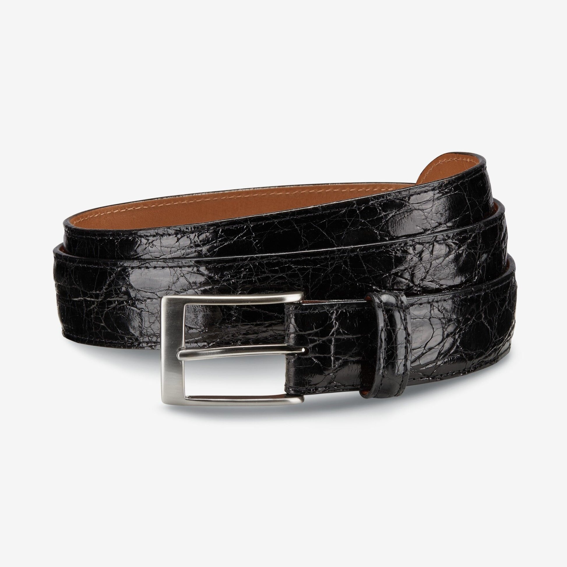 Caiman Crocodile Dress Belt - Black Crocodile Leather
