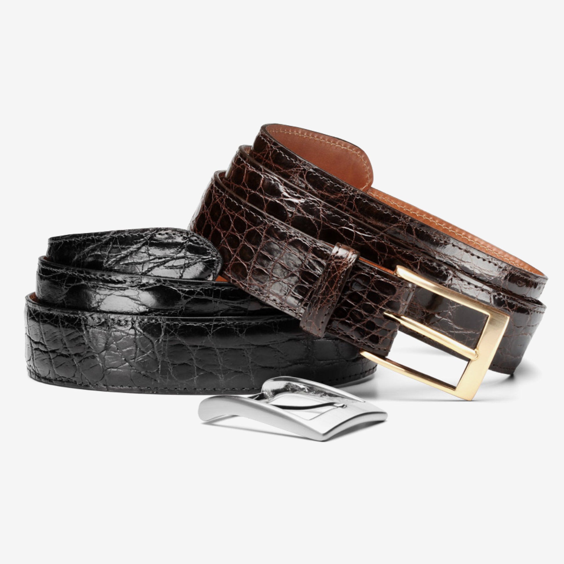 Caiman Crocodile Dress Belt - Black Crocodile Leather