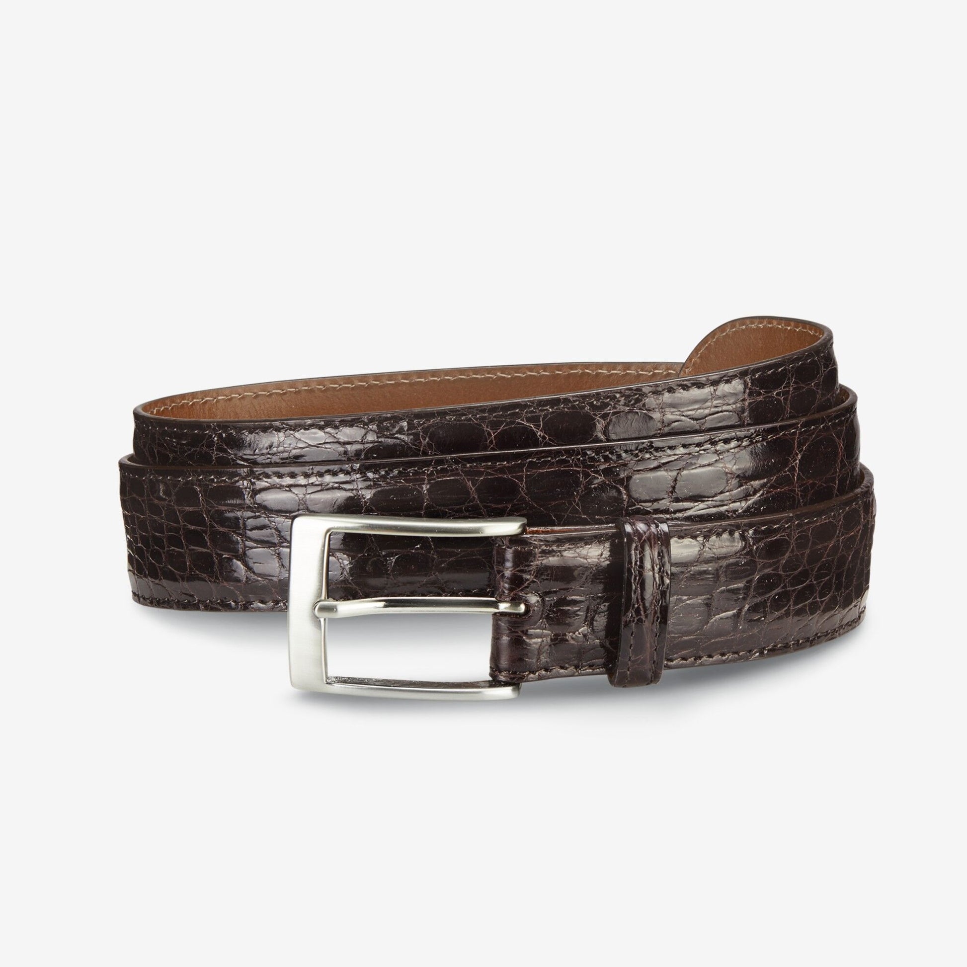 Caiman Crocodile Dress Belt - Brown Crocodile Leather