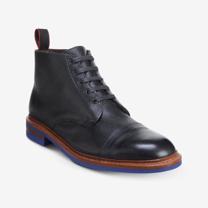 Patton Cap-Toe Boot with Dainite Rubber Sole - Black Tumbled Leather with Blue Sole