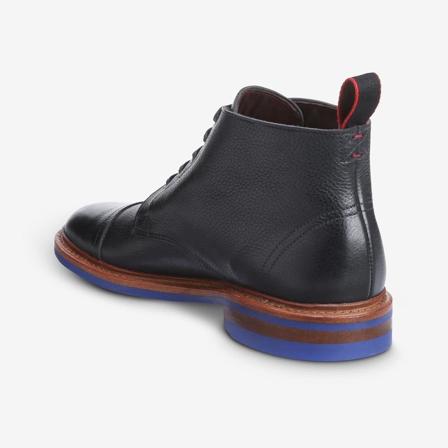 Patton Cap-Toe Boot with Dainite Rubber Sole - Black Tumbled Leather with Blue Sole
