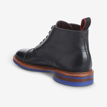 Patton Cap-Toe Boot with Dainite Rubber Sole - Black Tumbled Leather with Blue Sole