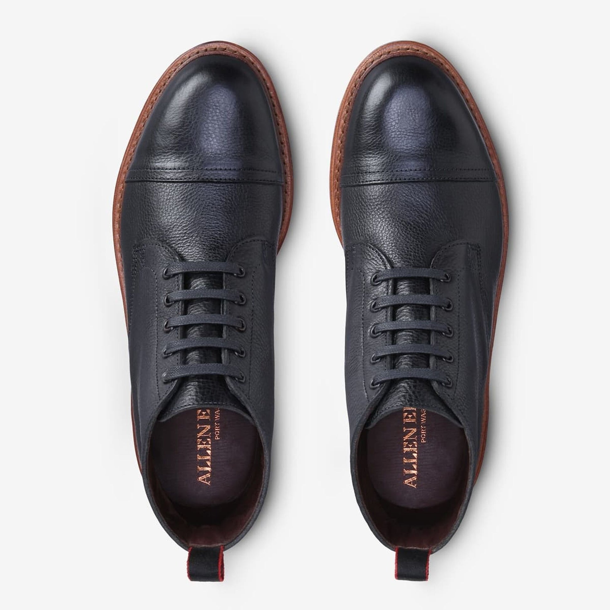 Patton Cap-Toe Boot with Dainite Rubber Sole - Black Tumbled Leather with Blue Sole