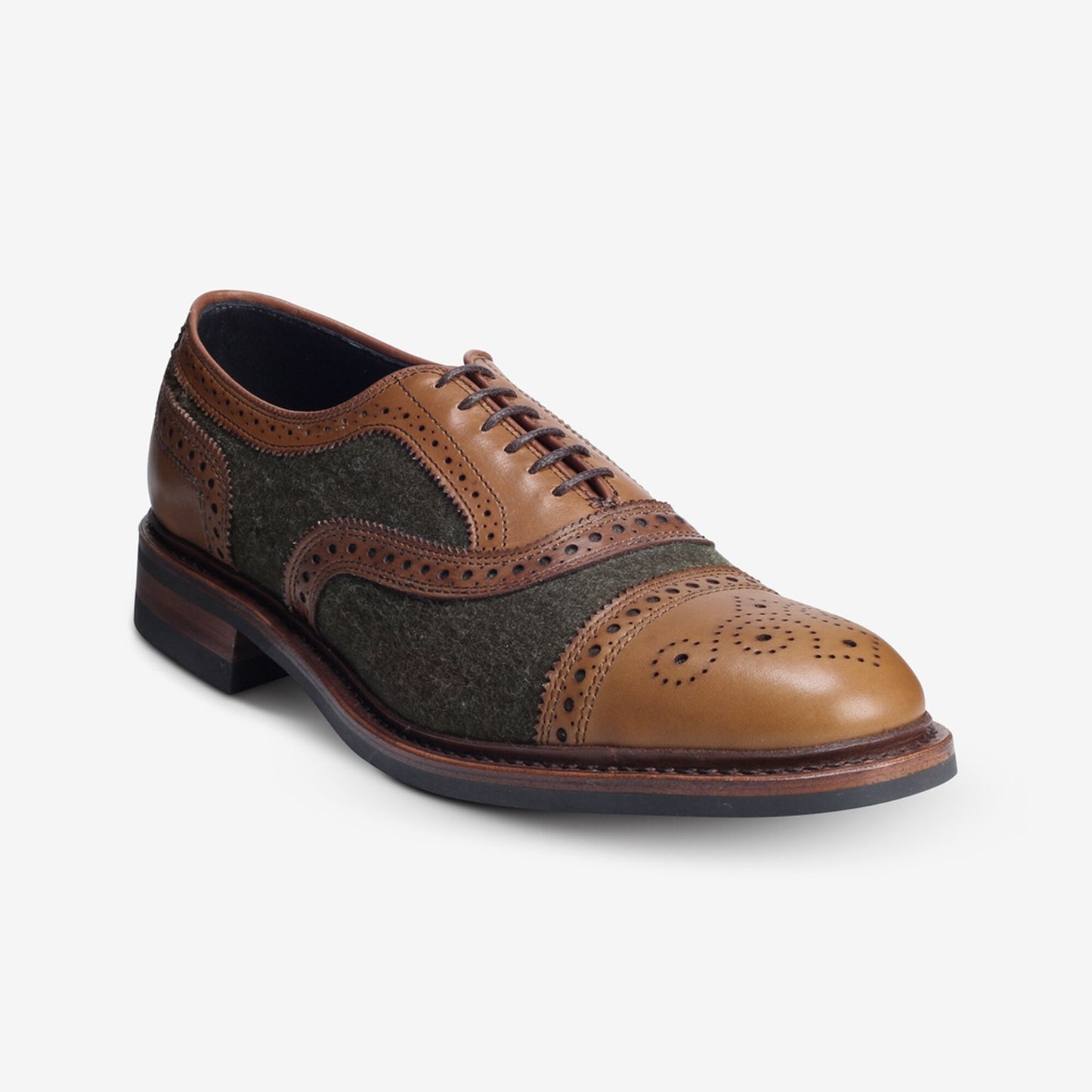 Strandmok Wool Cap-Toe Oxford with Dainite Rubber Sole - Olive Wool/Walnut Leather