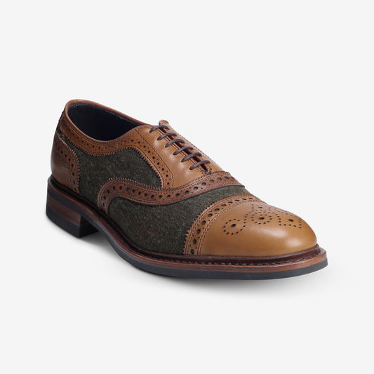 Strandmok Wool Cap-Toe Oxford with Dainite Rubber Sole - Olive Wool/Walnut Leather