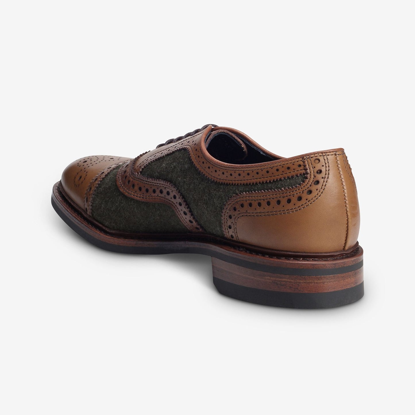 Strandmok Wool Cap-Toe Oxford with Dainite Rubber Sole - Olive Wool/Walnut Leather