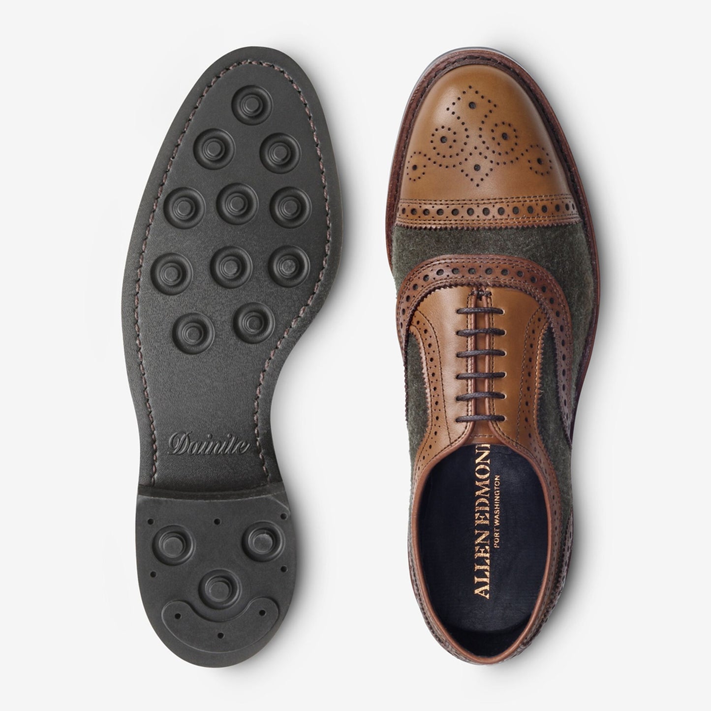 Strandmok Wool Cap-Toe Oxford with Dainite Rubber Sole - Olive Wool/Walnut Leather