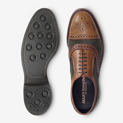 Strandmok Wool Cap-Toe Oxford with Dainite Rubber Sole - Olive Wool/Walnut Leather