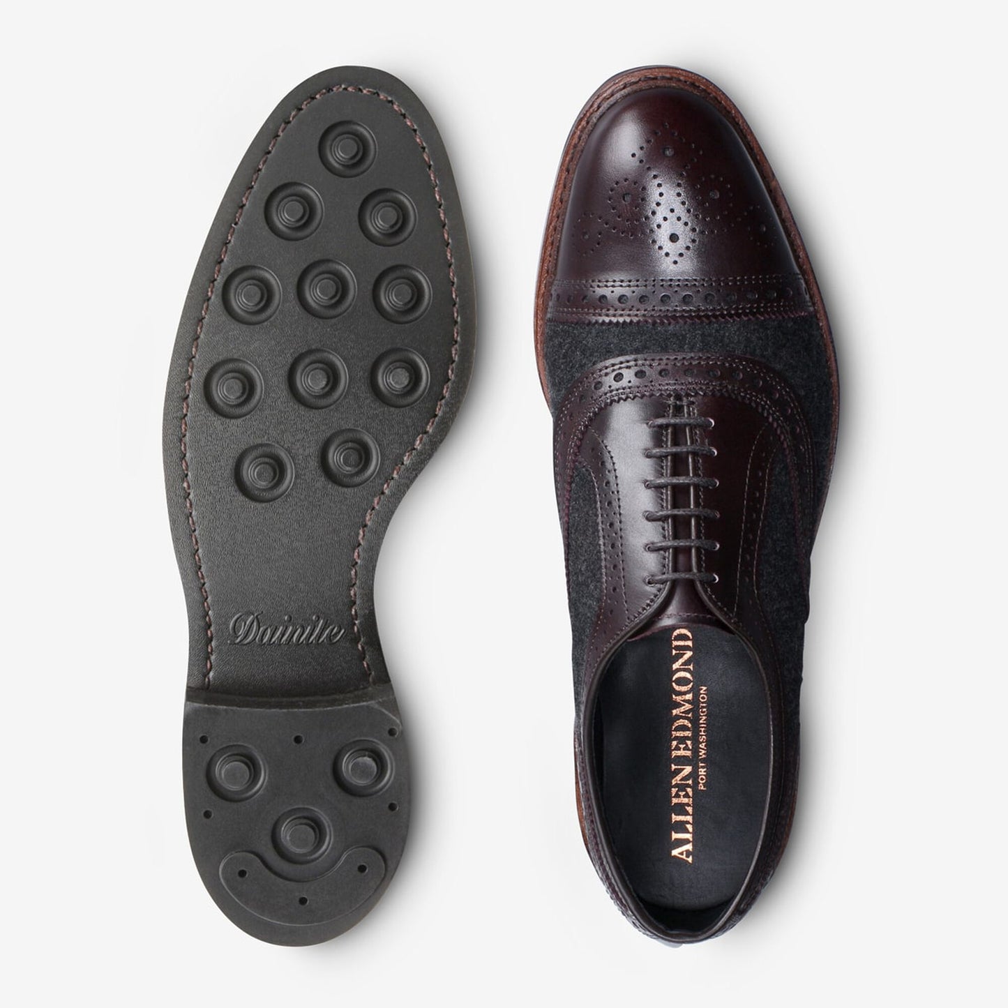 Strandmok Wool Cap-Toe Oxford with Dainite Rubber Sole - Charcoal Wool/Mahogany Leather
