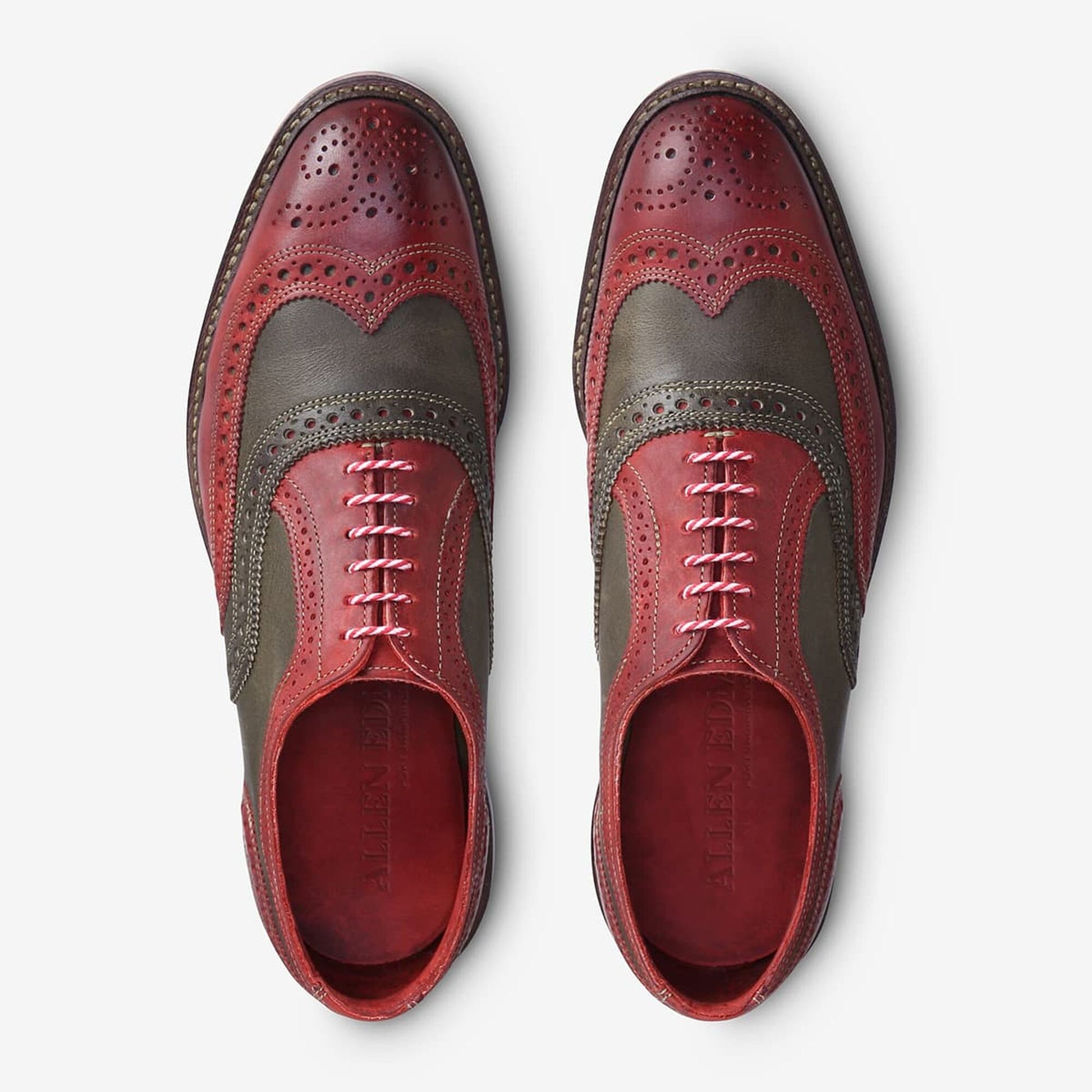 Jingle Bell Mok Wingtip Oxfords - Red and Green Distressed Leather