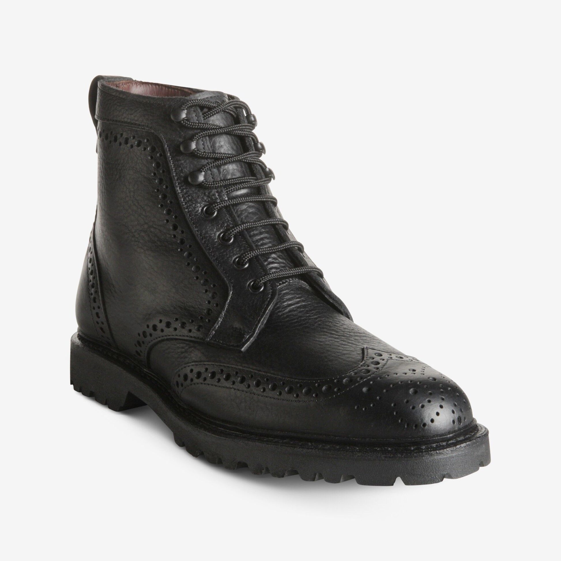 Long Branch Wingtip Boots - Black Tumbled