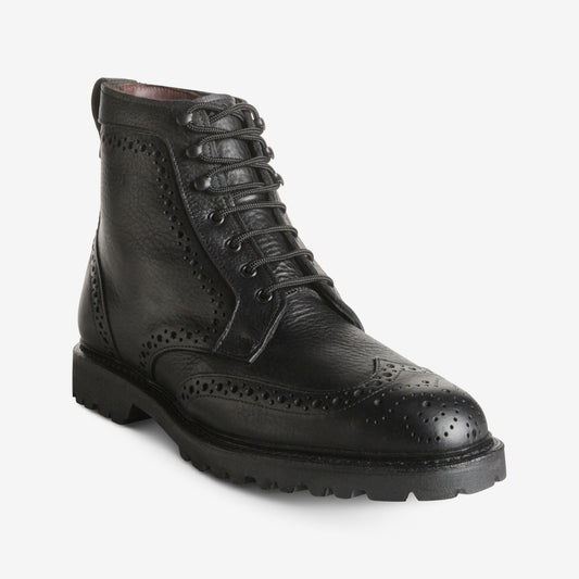 Long Branch Wingtip Boots - Black Tumbled