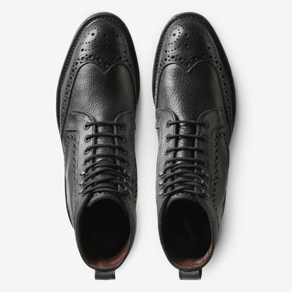Long Branch Wingtip Boots - Black Tumbled