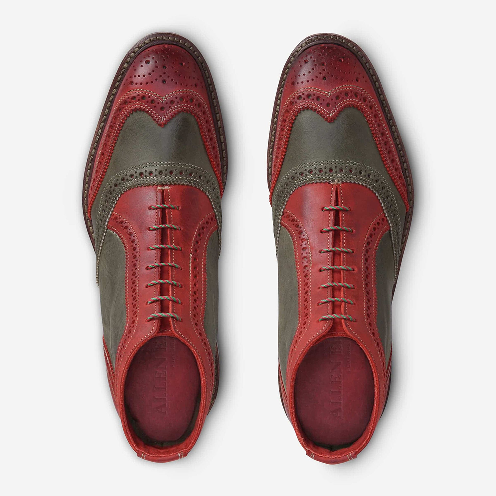 Santa Mok Wingtip Oxford Boot - Red and Green Distressed Leather